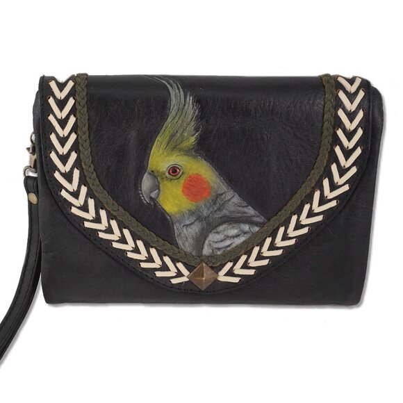 Leather Gray Cockatiel Wallet / Crossbody/ Wristlet - Picture 1 of 13